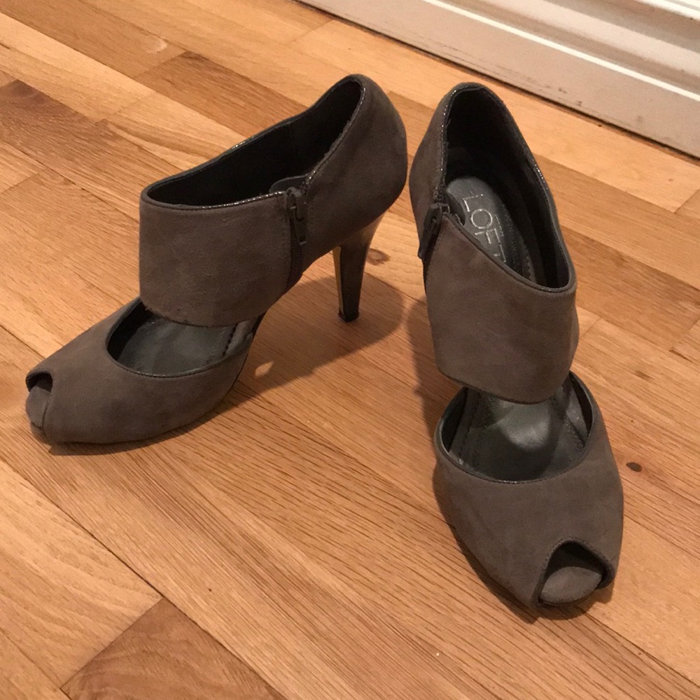 Loft Gray Suede Peeptoe Stilettos
